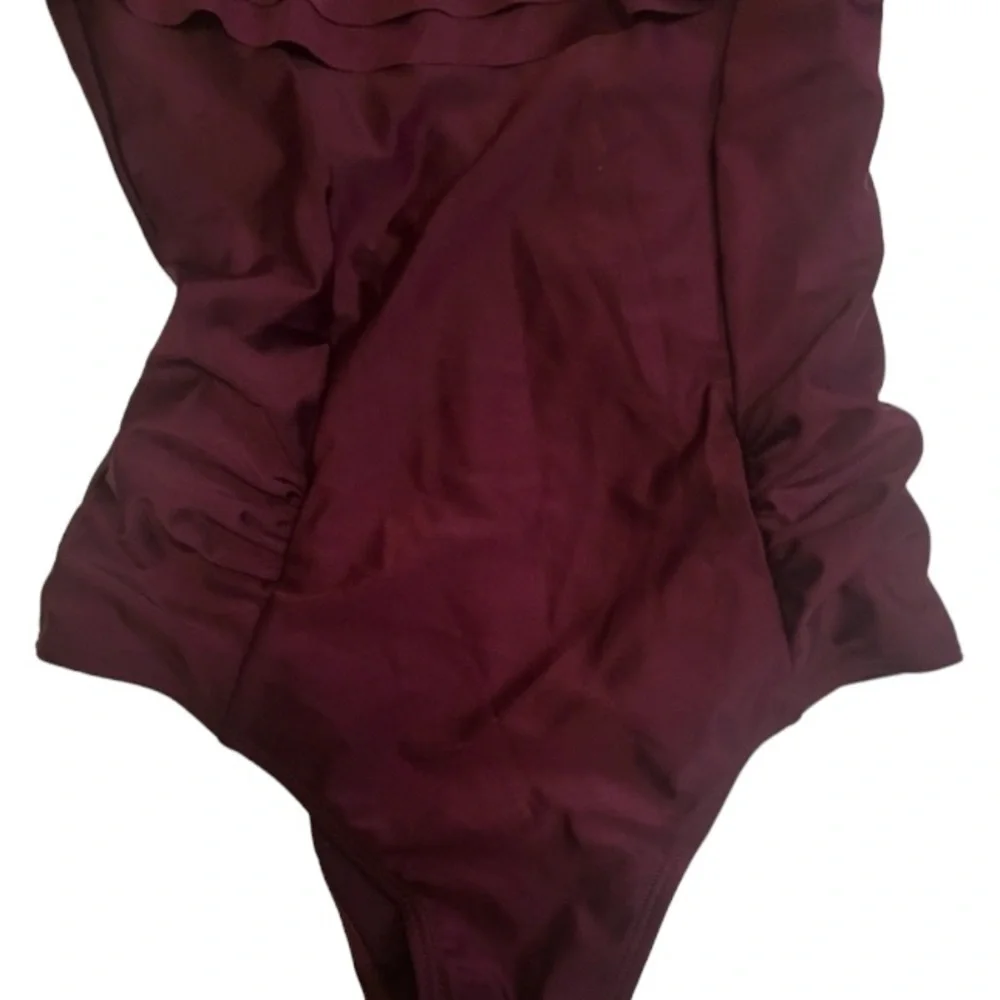 Burgundy Wine Ruffled Cinched Swimsuit - size S/M
